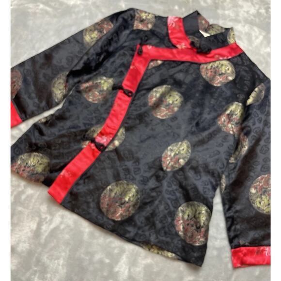 Vintage Peony Brand Cheongsam Top Blouse Size 36 Black Jacquard Brocade Chinese - Picture 1 of 11